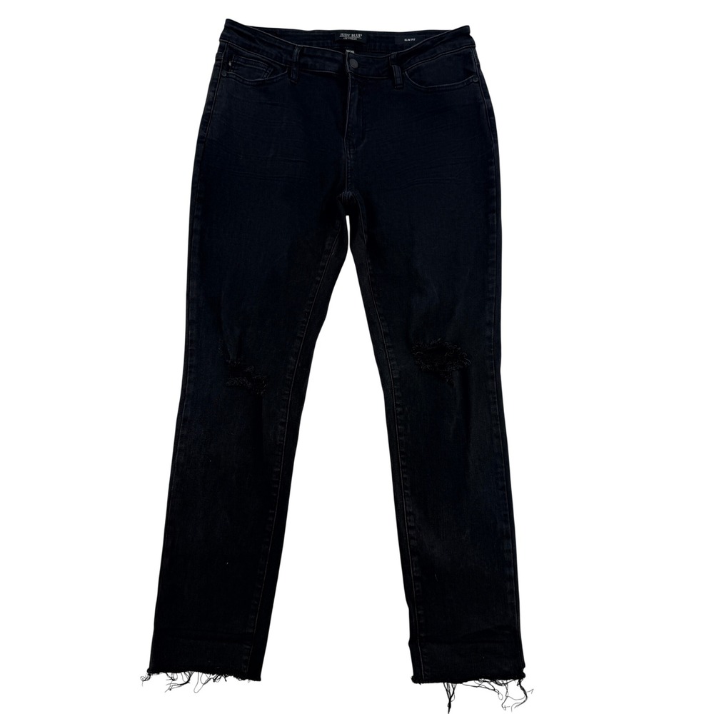Judy Blue Slim Fit Distressed Black Jeans Raw Hem JB88137 Womens 11/30 Stretch